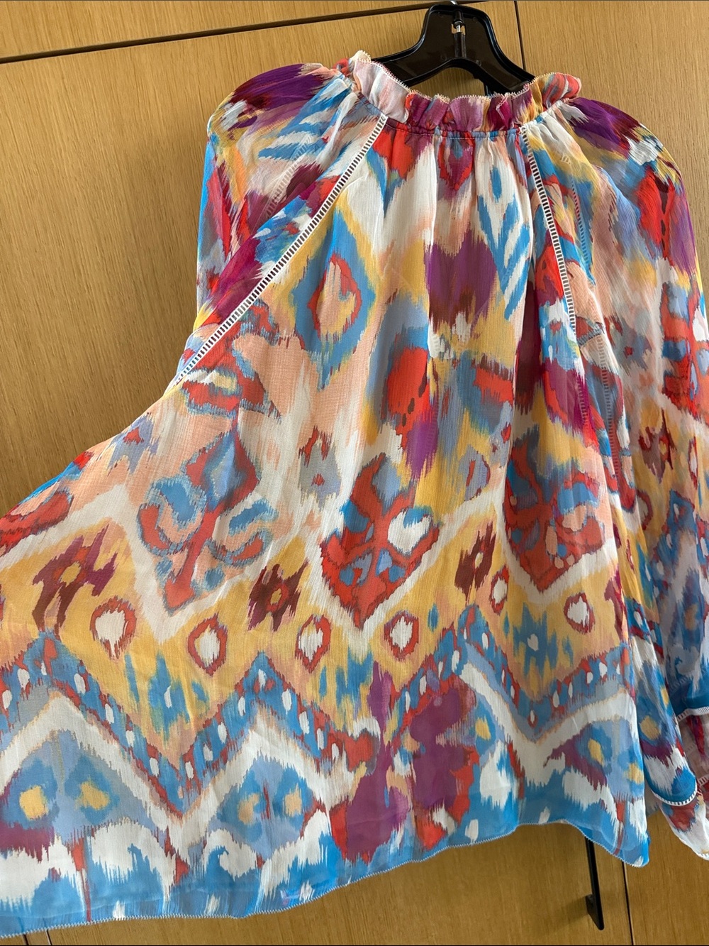 Figue Luz Silk Blouse V Neck Watercolor Colorful Print Womens size XLarge - Picture 14 of 16